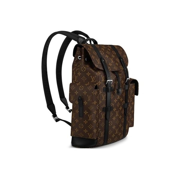 Louis Vuitton Christopher 小號老花帆布拼牛皮書包雙肩包M43735 棕色M43735：圖片 2
