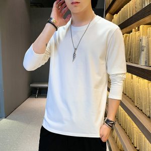 長袖t卹男士純色棉打底衫韓版運動寬鬆潮ins春秋內搭休閒上衣