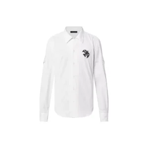 LOUIS VUITTON SS23 純色Logo印花單排扣長袖襯衫男款白色