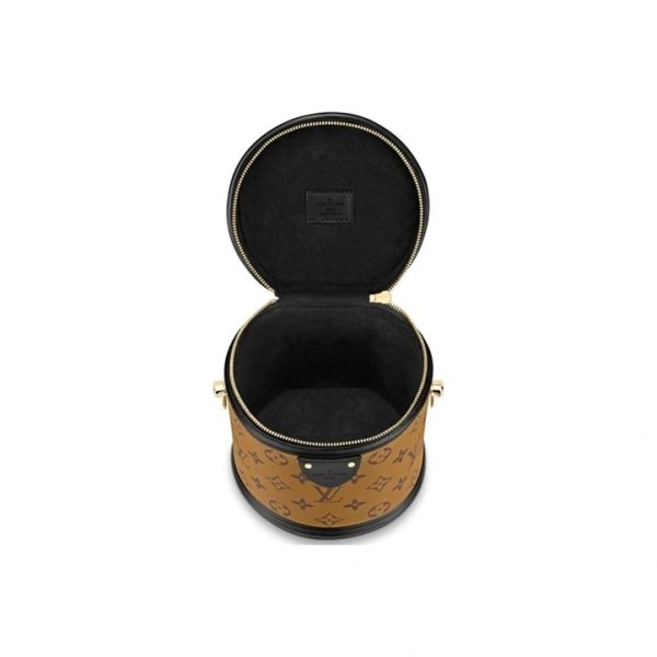 Louis Vuitton Cannes 小號老花拼色翻蓋發財桶單肩斜挎圓桶包M43986 棕色M43986：圖片 4