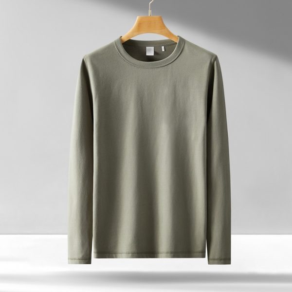 300公克重磅長袖t卹男純棉寬鬆純色上衣圓領青年秋冬t-shirt打底衫：圖片 3