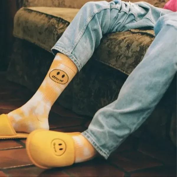 Drew House Mustard Tie Dye Socks 笑臉圖案紮染襪男女同款1雙裝黃色送禮推薦送男友：圖片 2