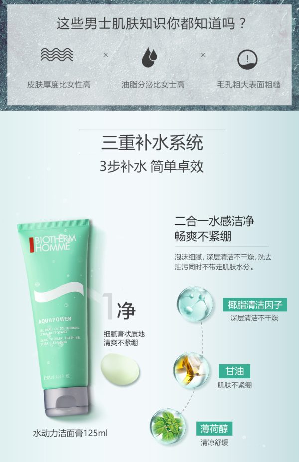 碧歐泉男士水動力保濕護膚套組潔面膏125ml+爽膚水200ml+保濕乳75ml：圖片 4