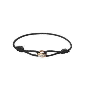 Cartier/卡地亞Trinity系列手鍊B6016700 三色金黑色絲繩
