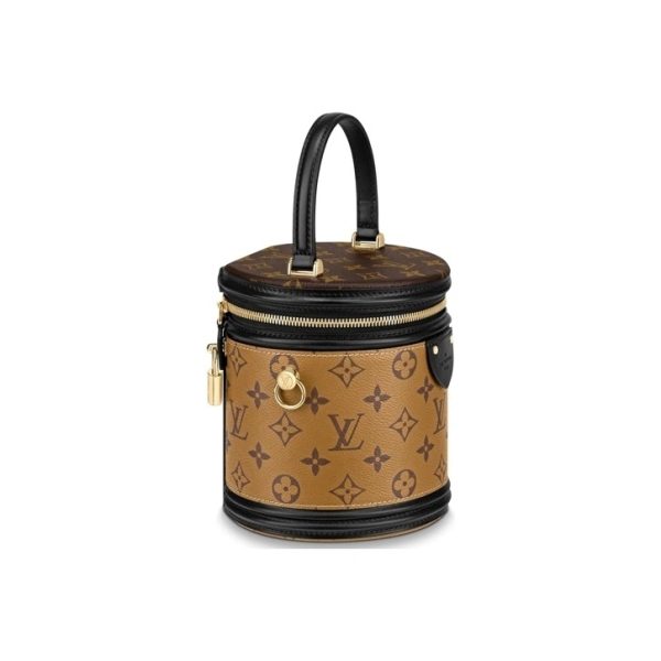 Louis Vuitton Cannes 小號老花拼色翻蓋發財桶單肩斜挎圓桶包M43986 棕色M43986：圖片 2