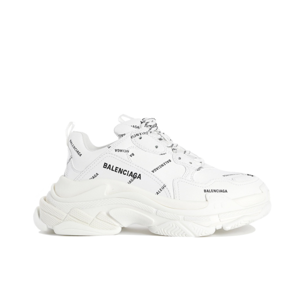 Balenciaga/巴黎世家Triple S 滿印Logo 復古老爹鞋女款白色：圖片 2