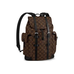 Louis Vuitton Christopher 小號老花帆布拼牛皮書包雙肩包M43735 棕色M43735