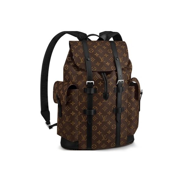 Louis Vuitton Christopher 小號老花帆布拼牛皮書包雙肩包M43735 棕色M43735