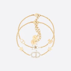 DIOR/迪奧CLAIR D LUNE 手鍊套裝金色飾面金屬和白色仿水晶裝飾