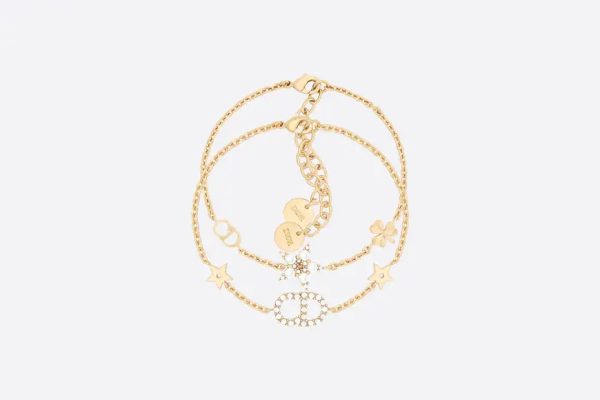 DIOR/迪奧CLAIR D LUNE 手鍊套裝金色飾面金屬和白色仿水晶裝飾