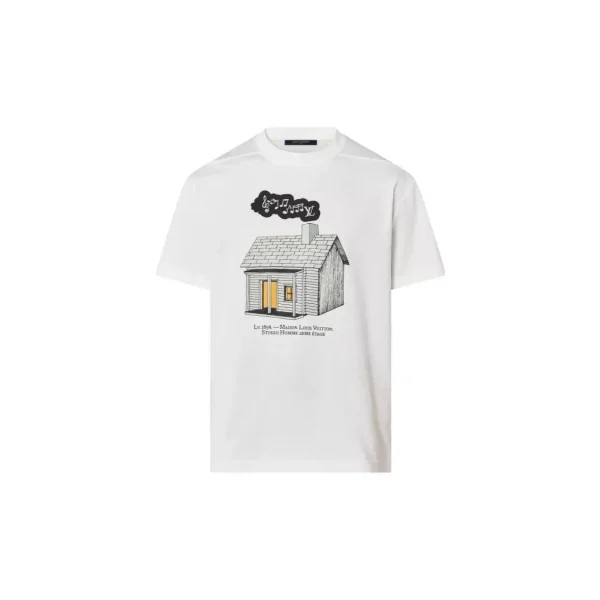 LOUIS VUITTON SS23 胸前房子印花寬鬆休閒T卹男款白色