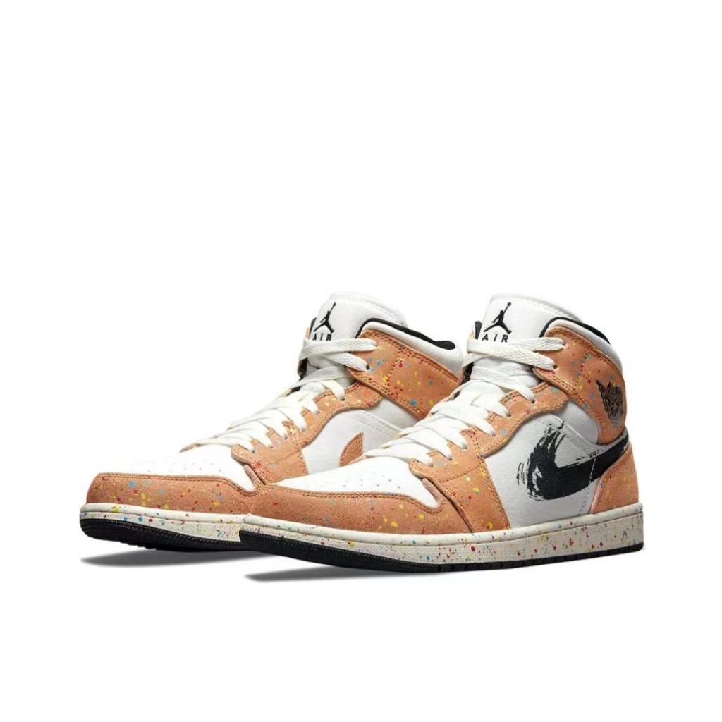 Air Jordan 1 Brushstroke Paint Splatter 中幫/白黑棕/水彩潑墨