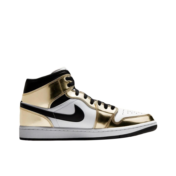 Air Jordan 1 Metallic Gold 中幫/GS/金屬金/白色/黑色：圖片 3
