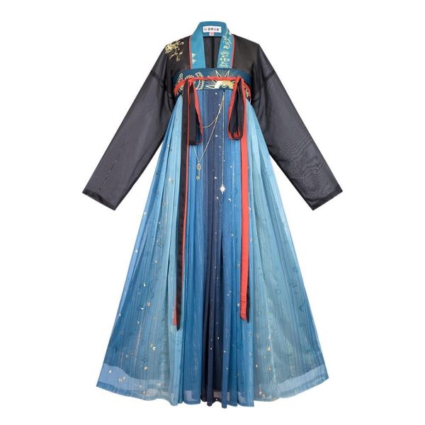 古裝漢唐南時敘黑色漢服女直領對衫唐製齊胸襦裙正品原創中國風