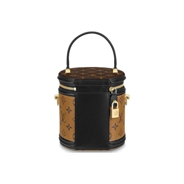 Louis Vuitton Cannes 小號老花拼色翻蓋發財桶單肩斜挎圓桶包M43986 棕色M43986：圖片 3