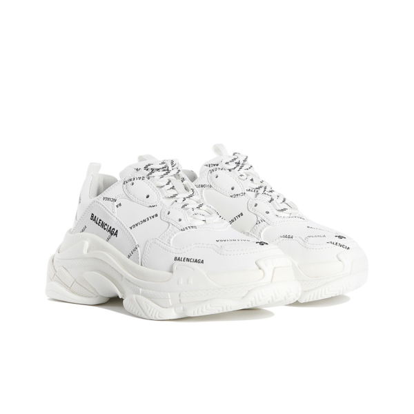 Balenciaga/巴黎世家Triple S 滿印Logo 復古老爹鞋女款白色：圖片 4