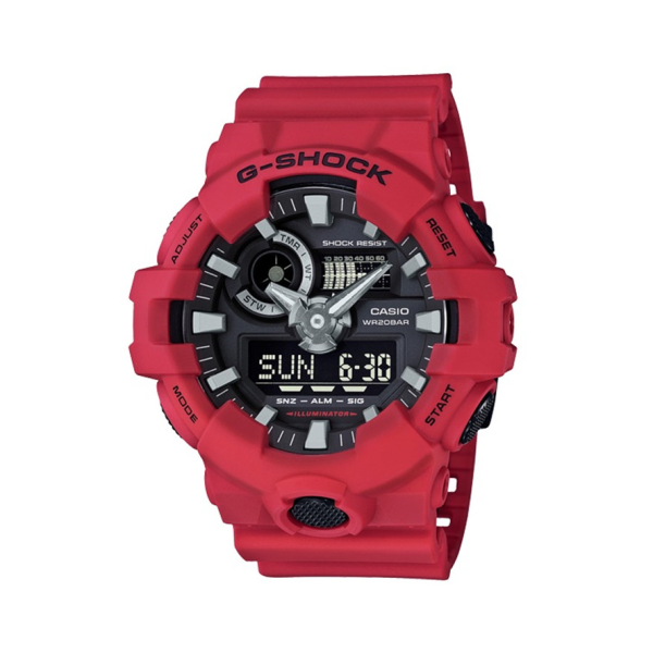 Casio/卡西歐G-SHOCK 冰韌運動電子雙顯防水防震石英男士手錶紅武士GA-700-4A