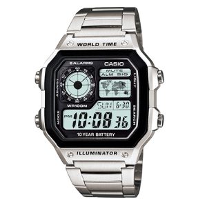 CASIO 卡西歐簡約運動防水電子復古小方塊學生小銀錶日韓錶銀色男款AE-1200WHD-1A