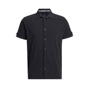 adidas 純色排扣休閒短袖襯衫H64634 黑