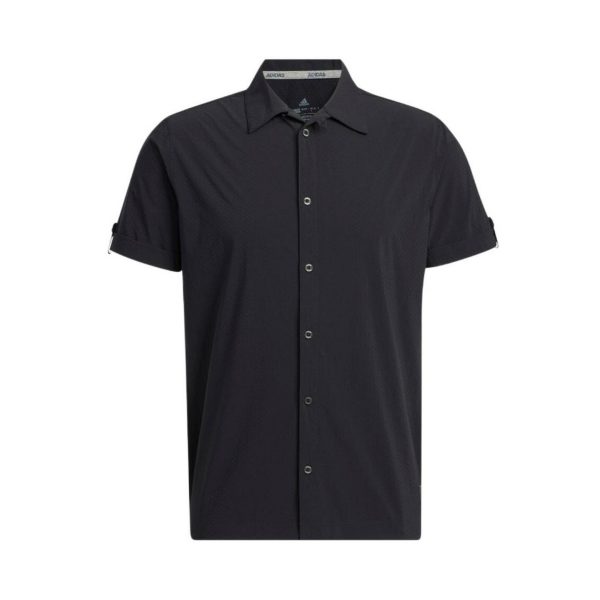 adidas 純色排扣休閒短袖襯衫H64634 黑