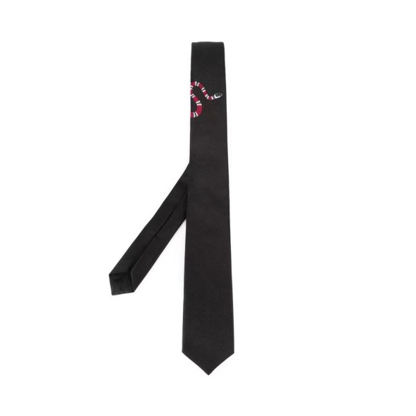 Gucci/古馳紐結蛇形印花領帶452171 4E001 黑色均碼