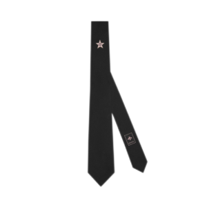 Gucci/古馳互扣式雙G星星真絲領帶703152 4EAAS 黑色