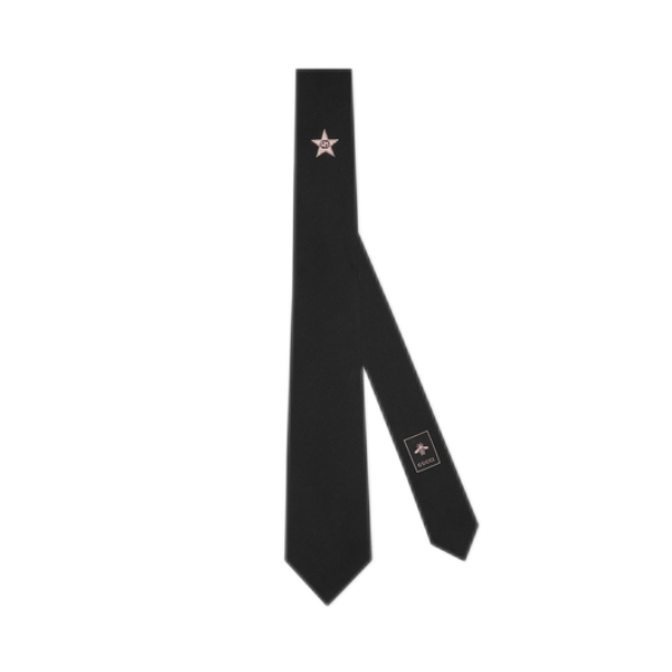 Gucci/古馳互扣式雙G星星真絲領帶703152 4EAAS 黑色