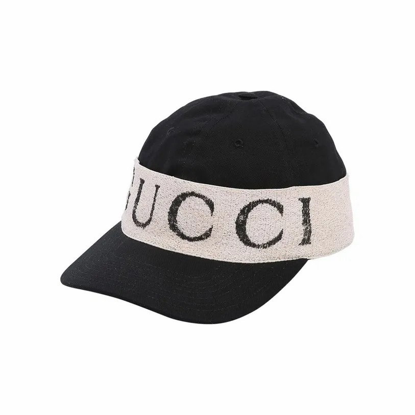 GUCCI古馳大Logo刺繡戶外運動遮陽防曬棒球帽男女同款情侶款黑白色