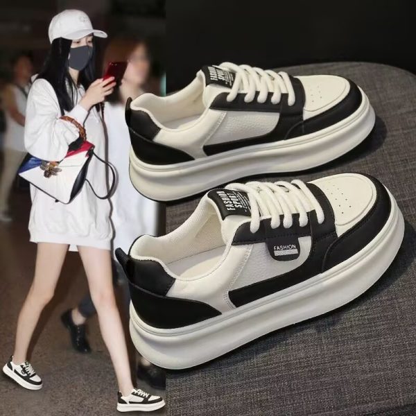 厚底小白鞋女百搭圓頭鬆糕2025春季新款熊貓網紅爆款休閒運動板鞋