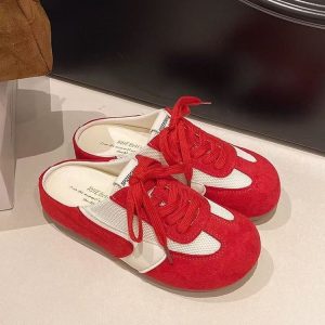 厚底包頭半拖鞋女外穿2025新款春夏黃色德訓鞋內增高學生休閒單鞋