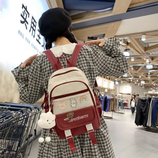 時尚新款大容量休閒學生上課書包小清新雙肩包女生撞色拼接小背包：圖片 4