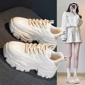 炸街老爹鞋女2025春夏季新款小白鞋顯腳小網面透氣厚底休閒運動鞋