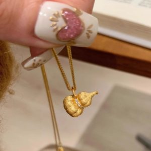 全新中式復古拉絲鑲鑽南瓜葫蘆項鍊女法式輕奢高級感精緻百搭鎖骨鏈