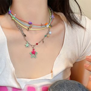 y2k多巴胺星星撞色內衣女夏季甜酷辣妹風網紅滴釉串珠鎖骨鏈肩膀
