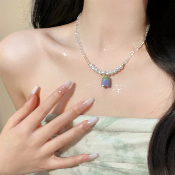 溫柔草莓彩色鬱金香珍珠秋冬女氣質串珠個性鎖骨鏈時尚：圖片 2