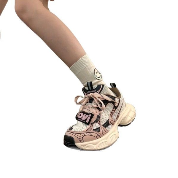 爆款老爹鞋女2025新款春秋季輕便透氣網面百搭鞋子小眾休閒運動鞋：圖片 5