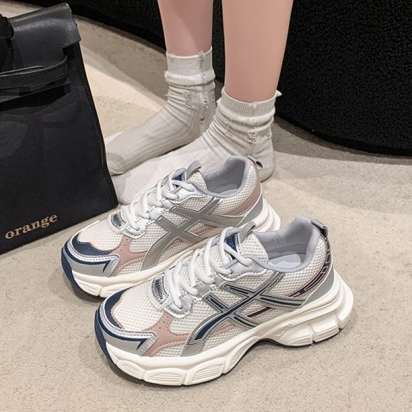 厚底老爹鞋女2025新款春季秋季透氣網面學生跑步炸街輕便休閒運動鞋：圖片 4