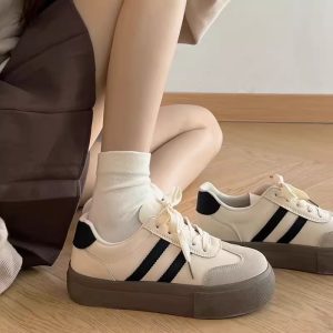 德訓鞋女鞋2025新款春季秋季厚底小白鞋百搭復古阿甘鞋休閒運動板鞋