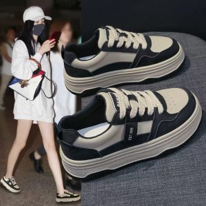 美拉德厚底板鞋女款2025新款春季麵包鞋女鞋百搭增高休閒運動鞋