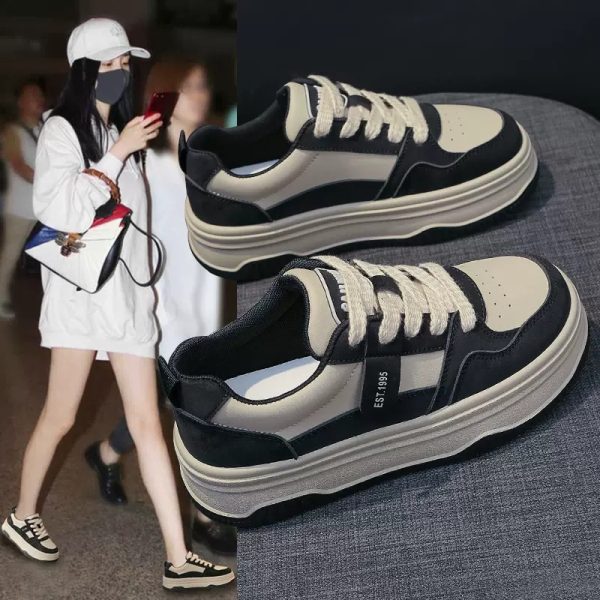 美拉德厚底板鞋女款2025新款春季麵包鞋女鞋百搭增高休閒運動鞋