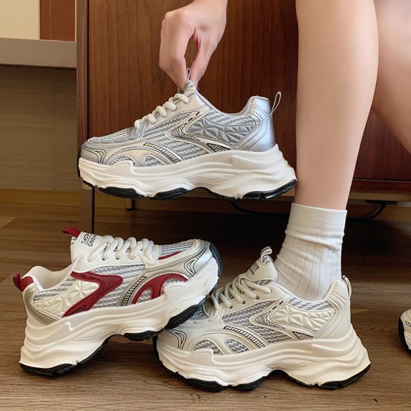 厚底老爹鞋女2025新款春夏季網面透氣百搭輕便女鞋小白鞋運動鞋子：圖片 2