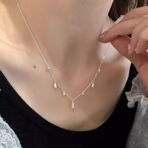 拉絲水滴湖南石項鍊女時尚氣質高級感鎖骨鏈小眾百搭頸鏈潮