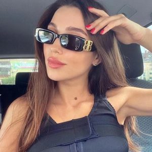 新款個性街拍網紅太陽眼鏡男小方格復古時尚墨鏡女金屬雙B太陽眼鏡