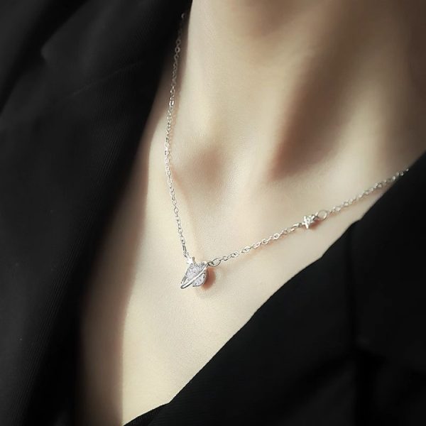 925純銀星球項鍊女時尚簡約簡約小眾設計頸鍊輕奢高級感鎖骨鏈：圖片 4