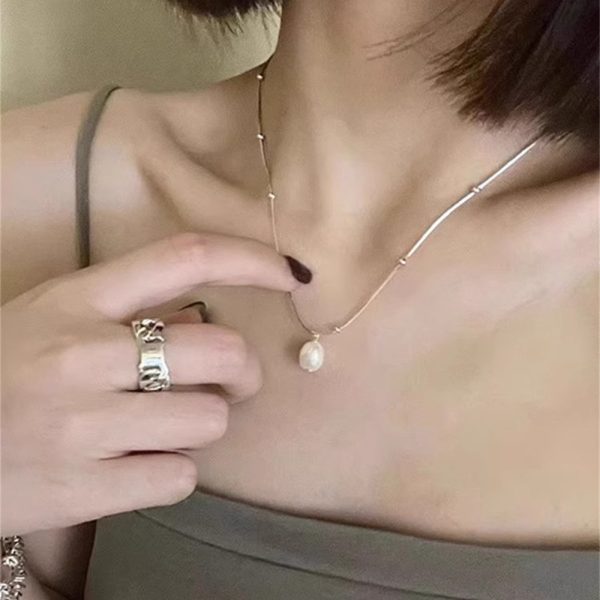 韓國簡約珍珠項鍊女夏氣質百搭鎖骨鍊不掉色高級感ins風頸鍊飾品：圖片 3