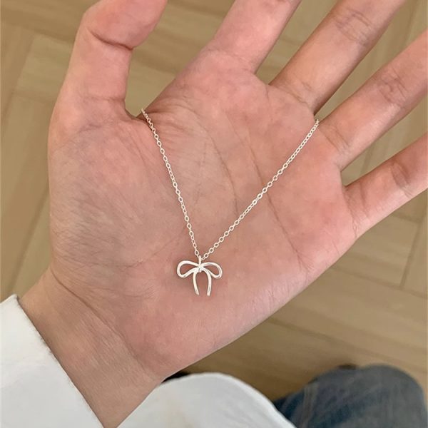 韓國925銀不規則蝴蝶結項鍊女簡約ins風頸鍊輕奢小眾高級感鎖骨鏈