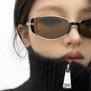 全新摩登復古高級感茶色窄框小棕鏡女方圓臉顯瘦貓眼墨鏡女太陽眼鏡