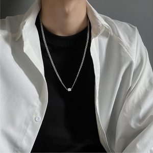 不掉色幾何鎖骨鏈吊墜項鍊男潮嘻哈簡約情侶sim卡小眾設計感長款