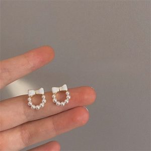 蝴蝶結珍珠耳環女時尚簡約簡約小眾設計高級感百搭耳環