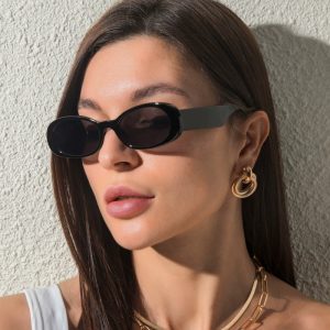 全新復古橢圓框太陽眼鏡女款高級感凹造型太陽眼鏡歐美時尚墨鏡女